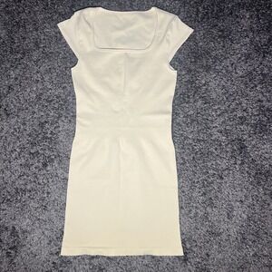 OQQ Trending Viral Tummy Control Short Sleeve Dress Small Cream